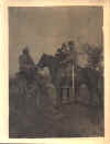 Ich mit Wachtmeister "Gratza", r�ckw�rts Chauffeur "Suchy" auf Wachtmeisters Pferd im April 1915 (linker �rmel "36" = FFA 36)