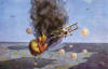 Leutnant B�ttner bringt, nur 500 Meter �ber dem Feind, eien der wenigen franz�sischen Kugel-Fesselballons aus n�chster N�he mittels Signalpistole zur Explosion.
